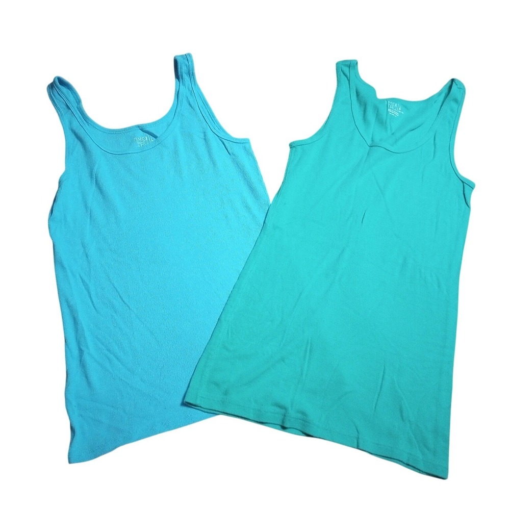 Time and Tru Womens Ribbed Tank Top Bundle Set of 2 Turquoise Teal Large 12-14
